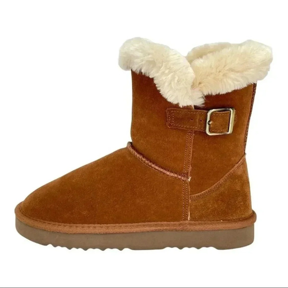 Style & Co Tiny2 Tan Suede Leather Faux Fur Womens Ankle Boots Size 6M - Picture 2 of 13